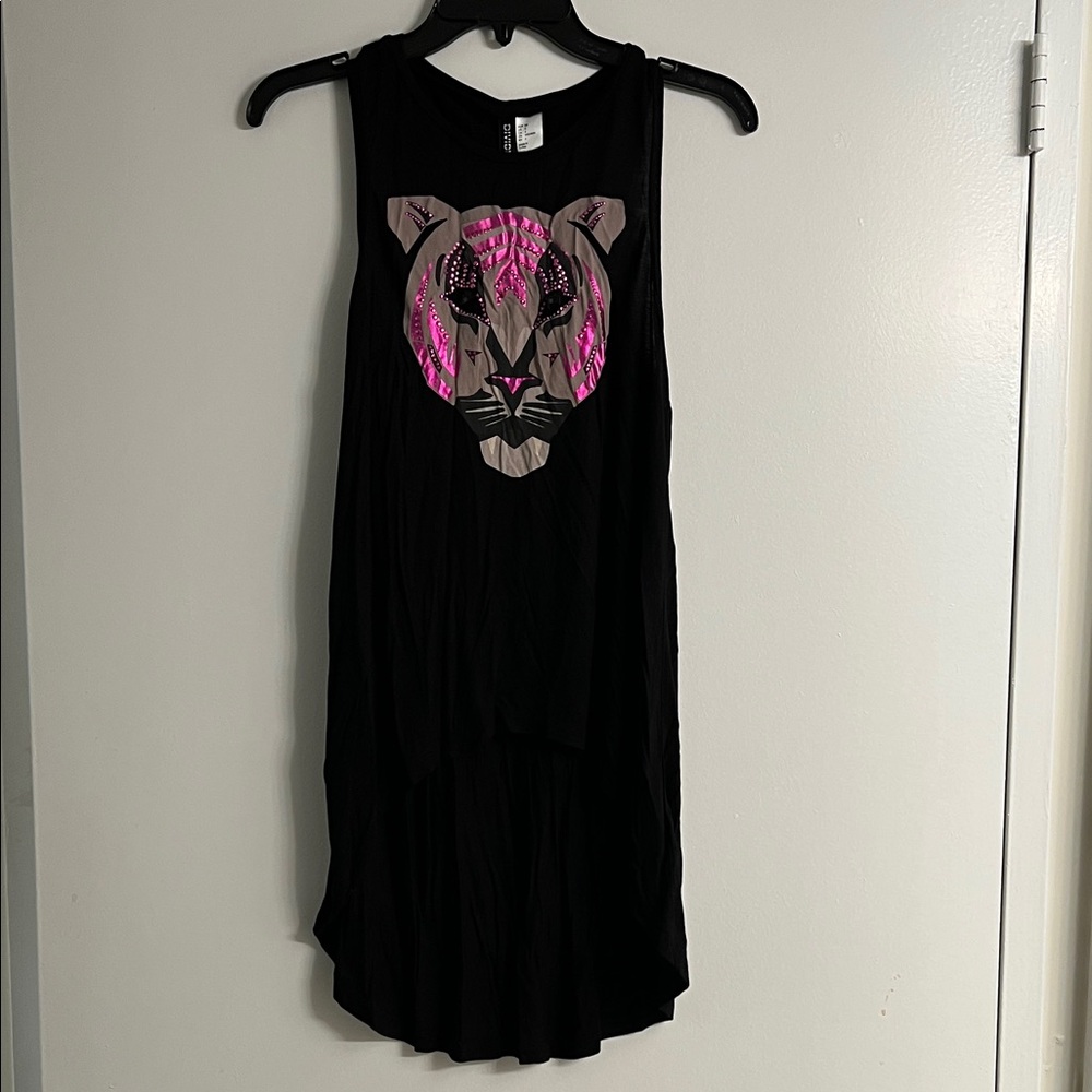 H&M Black Tank Top with Pink Tiger Design